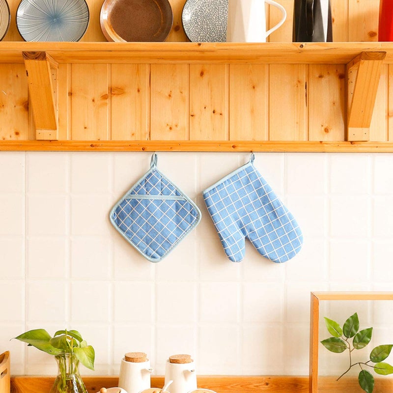 Win Change Oven Mitts and Potholders BBQ Gloves-Oven Mitts and Pot Holders with Recycled Infill Silicone Non-Slip Cooking Gloves for Cooking Baking Grilling (4-Piece Set,Blue) - Image 5